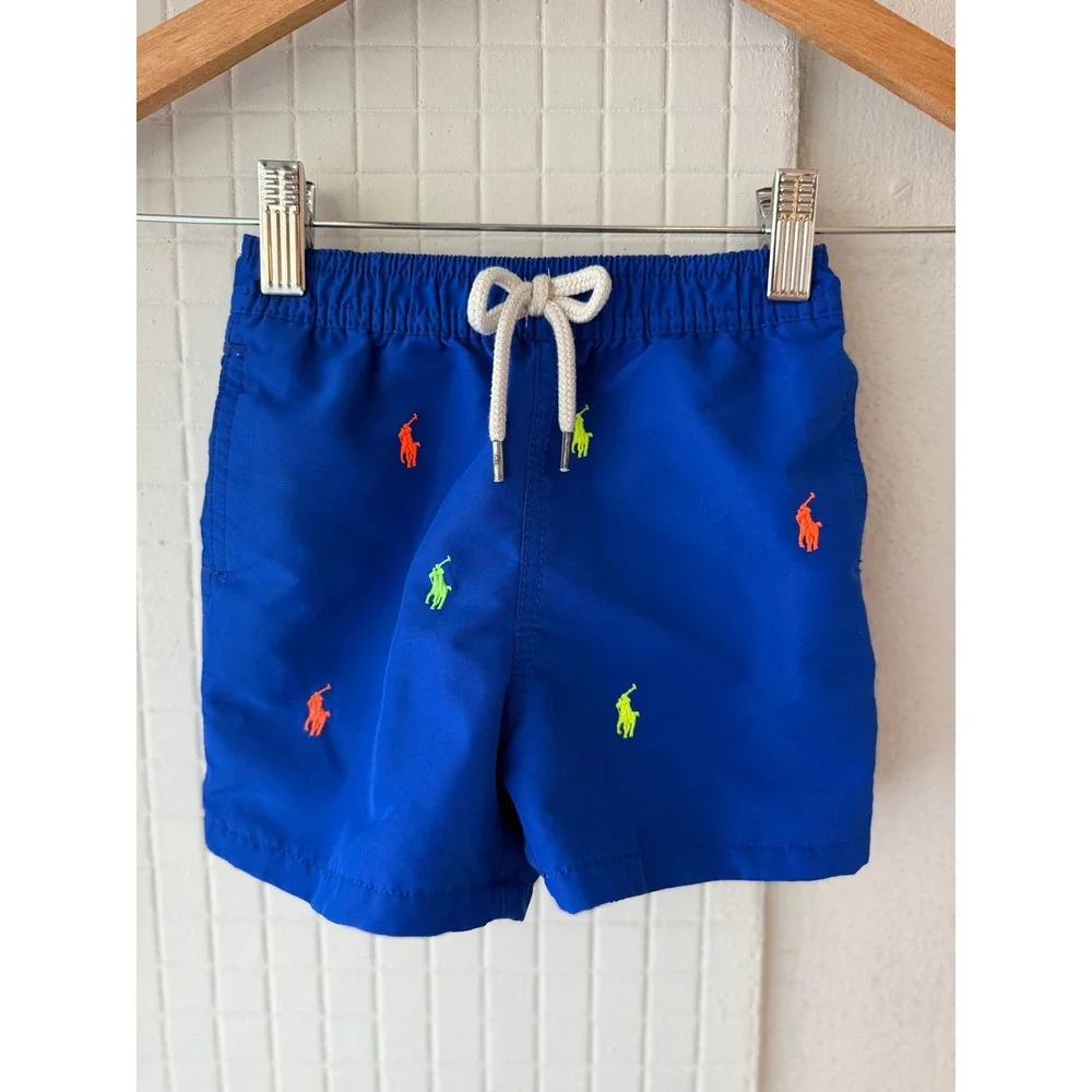 Polo Ralph Lauren Kids Royal Blue All Over Pony Swim Trunks 18-24M Mesh Lined